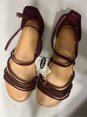 Old Navy Women's Burgundy Multi-Strap Ankle Buckle Sandals